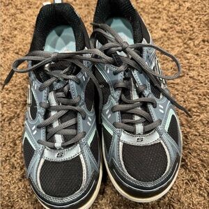 Skechers shape ups Black turquoise and Gray Lace-Up Sneakers